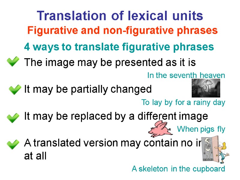 Translation of lexical units  Figurative and non-figurative phrases 4 ways to translate figurative